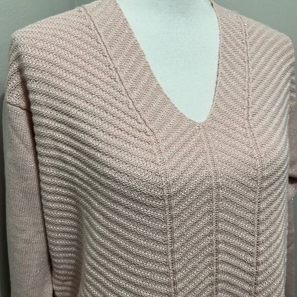 Chaps Pink V Neck Knitted Sweater with Silver Shimmers Size Large NWT - Picture 2 of 12